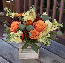 Crisp and Cool Fall Arrangement Cube Vase Maybe Clear Glass
