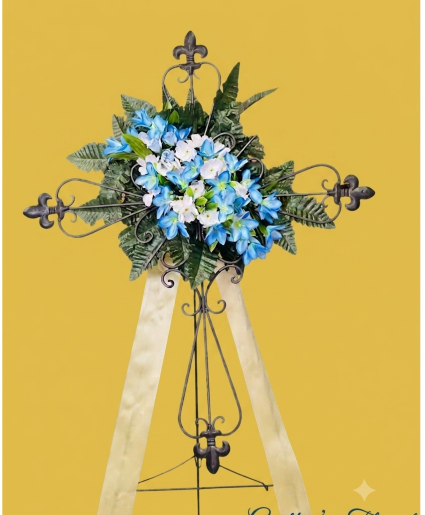 Cross of Love  Silk arrangement on an Iron Cross