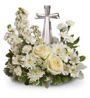 Crystal Cross (White) Sympathy Arrangement