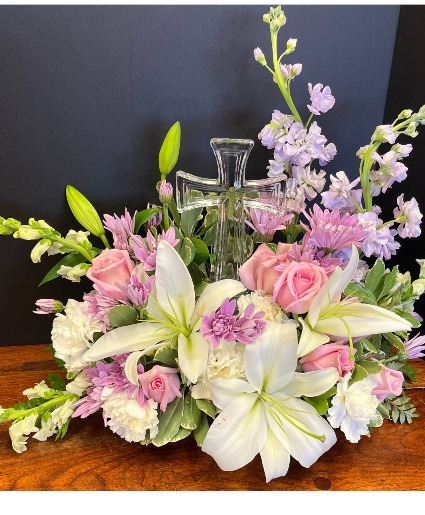 Crystal Cross Sympathy Arrangement Flower Arrangement