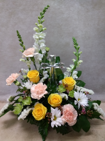 Crystal cross with roses One-sided with keepsake