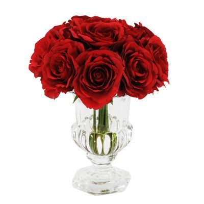 Crystal Pedestal Vase red roses  