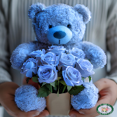 Cuddle Bear BLUE Plush and Vase