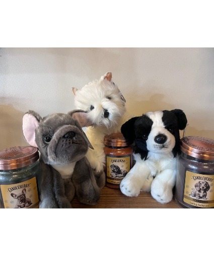 Cuddly Canine Gift Stuffed animal & candle