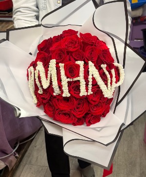 Custom rose bouquet with letters Roses wrapped