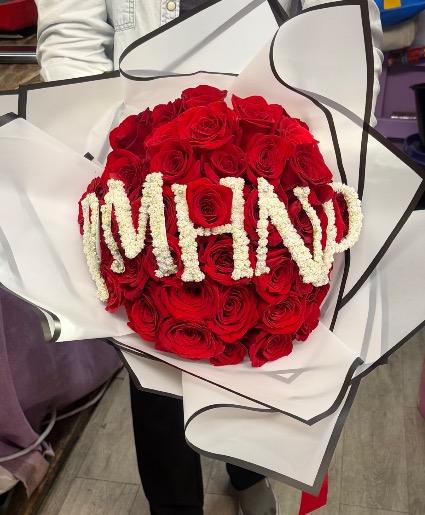 Custom rose bouquet with letters Roses wrapped