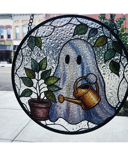 Cute Ghost Stained Glass...ONE LEFT Suncatcher, Plant Lover Decor