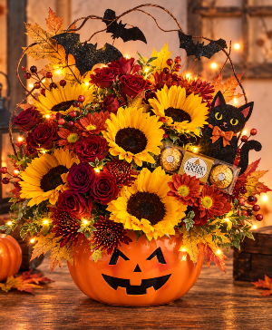 Cute & Spooky Pumpkin Call Us for Faster Service & Daily Specials: (915) 303-8500 Text Us to Order Anytime: (915) 505-3708 Your trusted source for Flowers & Delivery in El Paso TX 