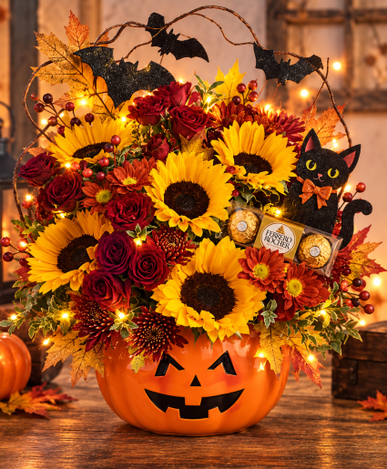 Cute & Spooky Pumpkin Call Us for Faster Service & Daily Specials: (915) 303-8500 Text Us to Order Anytime: (915) 505-3708 Your trusted source for Flowers & Delivery in El Paso TX 