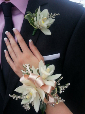 Cymbidium Orchid Corsage  Corsage and Matching Boutineere 