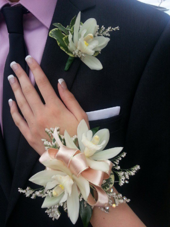 Cymbidium Orchid Corsage  Corsage and Matching Boutineere 