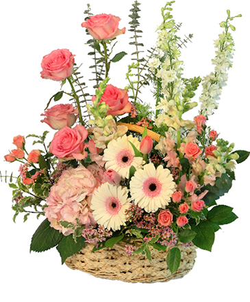 Blushing Sweetness Basket Arrangement in Laguna Niguel, CA | Reher's Fine Florals And Gifts