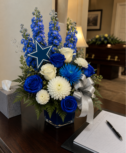 Dallas Blue Spirit Arrangement Call Us for Faster Service & Daily Specials: (915) 303-8500 Text Us to Order Anytime: (915) 505-3708 Your trusted source for Flowers & Delivery in El Paso TX 