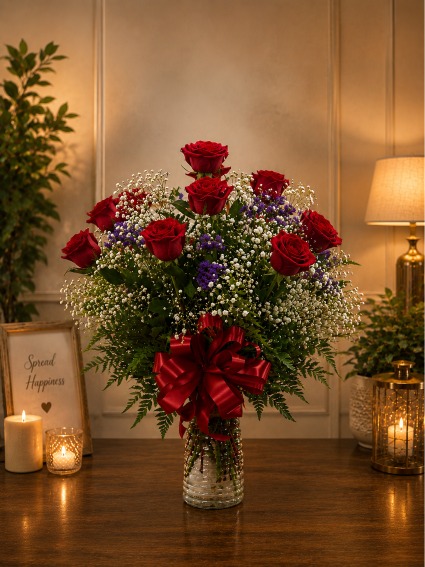 Classic Dozen Red Roses  Beautiful Arrangement 