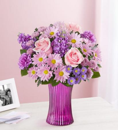 Daydream Bouquet™ Lavender, Pink, Purple in Purple Vase 