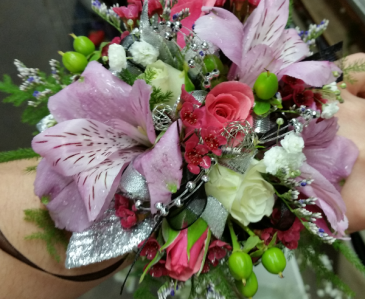 Dazzling Lilac & Pink  Wrist Corsage in Plum, PA | FOREVER GREENE FLOWERS INC.