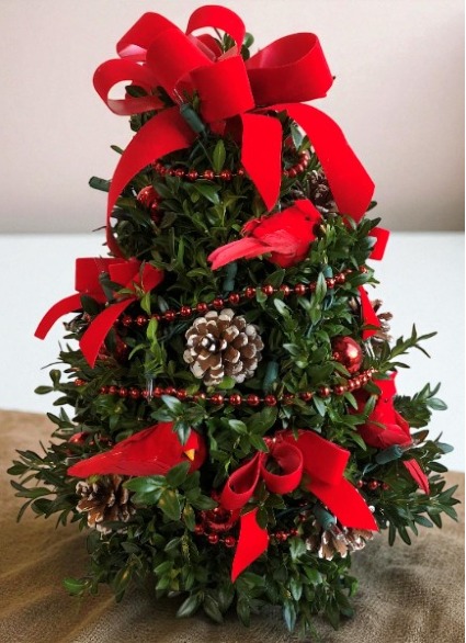 Decorated Boxwood Tree (Cardinal) Can be shipped local or UPS Starting 11/24/25