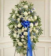 Deepest Sympathies Blue & White Standing Spray Symphaty flowers