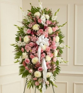 Deepest Sympathies Standing Spray-Pink & White 