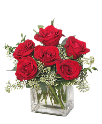 Delicate Red Rose Cube  Vase Arrangement