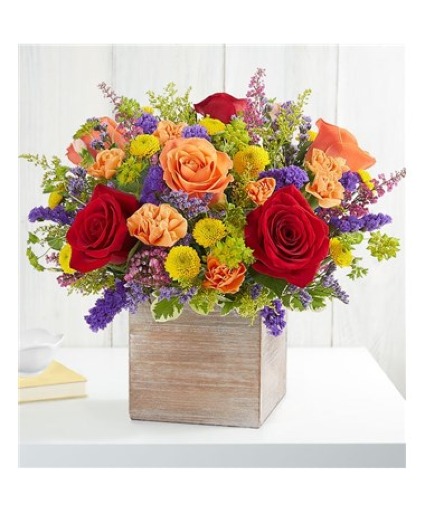 Delightful Joy Bouquet wooden box