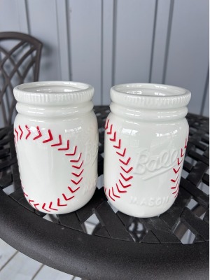 Designer's Choice- Baseball Ball Jar Ceramic Mason Jar