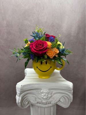 Designer's Choice Smiley Face Mug  Floral Arrangement