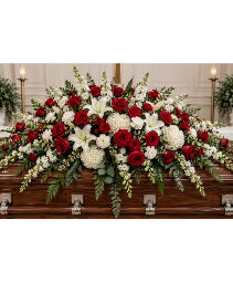 Devoted Heart Red & White Casket Spray 