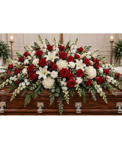 Devoted Heart Red & White Casket Spray 