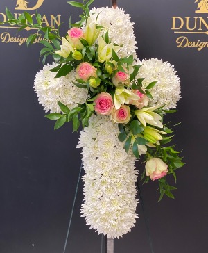 Divine Cross Easel Spray Arrangement 