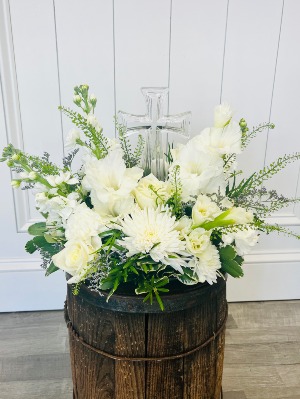Divine Peace  Lomey Dish Arrangement Wooden Barrel Not Included 