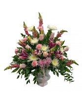 Divine Pink And White Mum urn