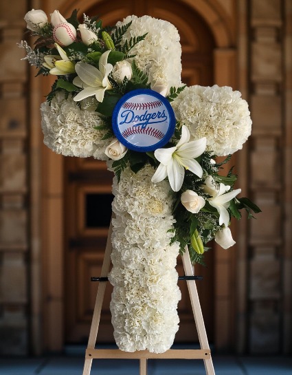 Dodger Tribute Cross Funeral Arrangement