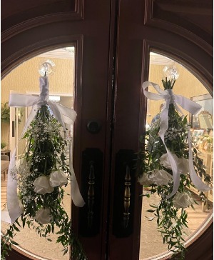 Door Swag with White Roses  Door Decor