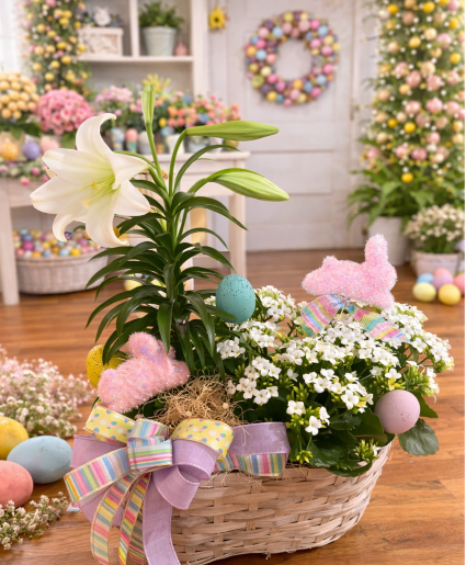 Double Basket With Lilly and Kalanchoe 