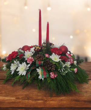 Double Candle Christmas FHF-C20259 Fresh Flower arrangement (Local Only)