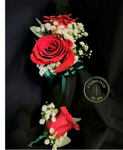 Double Rose Corsage & Single Rose Boutoniere Set  