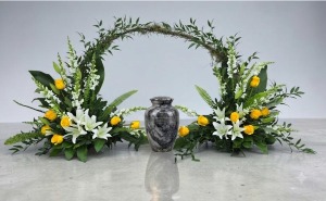Double Urn Piece with Arch Yellow and White  FHF-S873