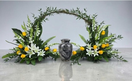 Double Urn Piece with Arch Yellow and White  FHF-S873