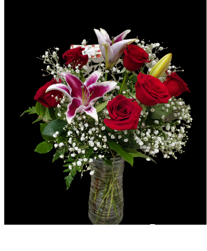 ½Doz Red Roses with Lily 