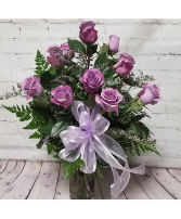 Dozen Lavender Rose Arrangement