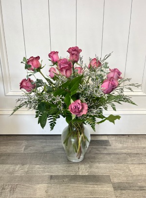 Lavender Half Dozen, or 1 Dozen Roses Vase Arrangement