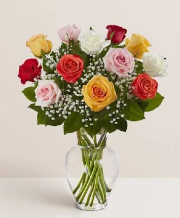 Dozen Mixed Colored Roses vase in Spokane, WA | FOUR SEASONS PLANT & FLOWER SHOP