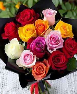 Dozen Mixed Multicolour Roses Cut Flowers-No Vase
