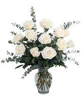 White Dozen Rose Arrangement 