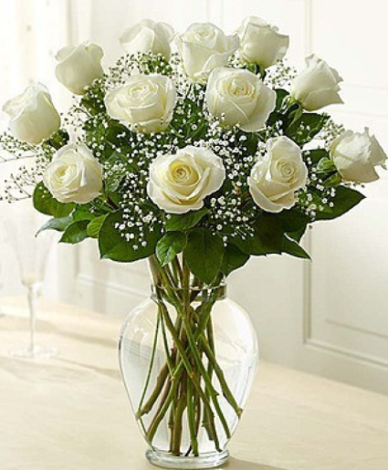 Dozen or Half Dozen White Roses Vase Arrangement 