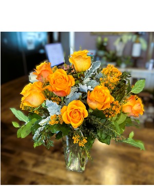 Dozen Orange Roses Vased 
