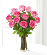 DOZEN PINK ROSES Vase Arrangement