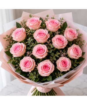 Eucadorian pink roses bouquet  Hand-Tie bouquet 