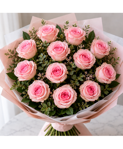 Eucadorian pink roses bouquet  Hand-Tie bouquet 